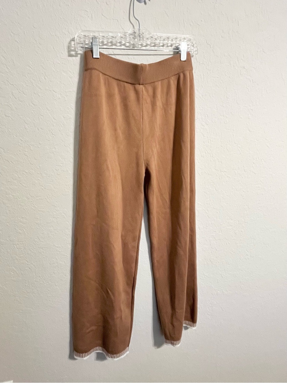Cozy Camel Knit Lounge Pants Wide Leg Pull On Sweater Pants M Soft Girl